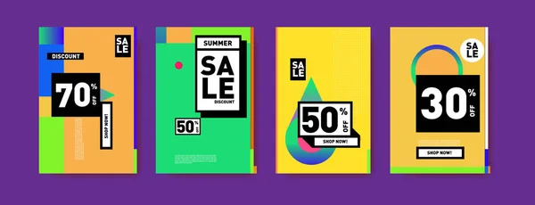 Sale Discount Poster Set Colorful Background Banner Advertising Promotion — Stock Vector