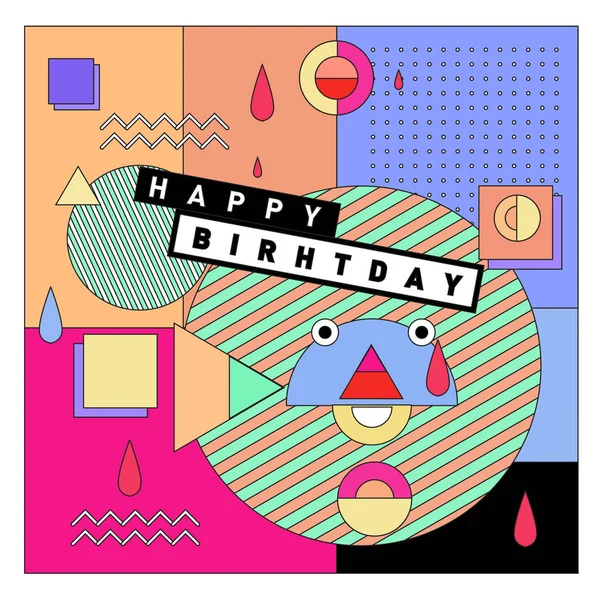 Happy Birthday Memphis Style Vektor Design Für Grußkarten Und Poster — Stockvektor