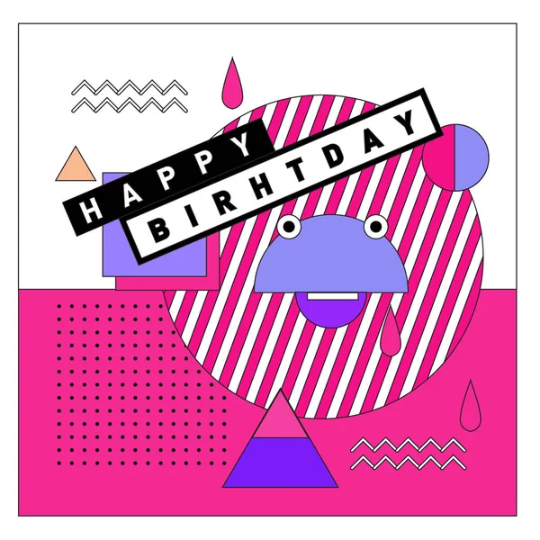 Happy Birthday Memphis Style Vector Design Greeting Cards Poster Colorful — Stock Vector