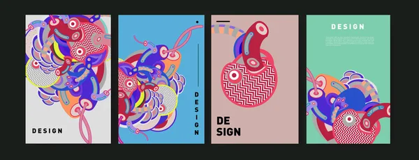 抽象彩色拼贴画海报设计模板 涂鸦插图和流体覆盖设计 粉红色和绿色 矢量横幅海报模板 — 图库矢量图片