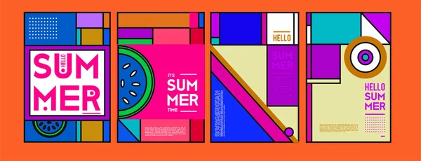 Zomer Kleurrijke Affiche Ontwerpsjabloon Set Zomer Verkoop Achtergrond Afbeelding Minimalistisch — Stockvector