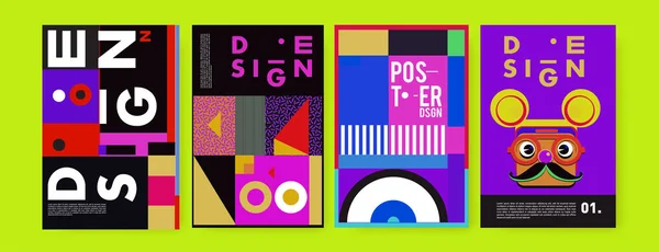 Designemal Abstrakt Fargerik Collage Kaldt Geometrisk Design Væskeoverbygning Mal Vektorbannerplakater – stockvektor