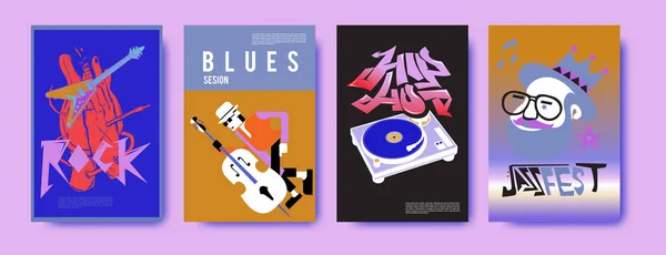 Wektor Zestaw Muzyka Zdarzenia Plakat Projekt Szablon Rock Jazz Blues — Wektor stockowy