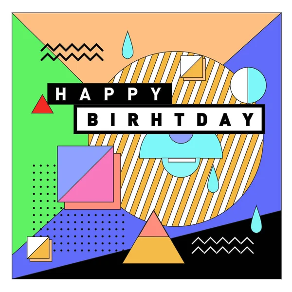 Happy Birthday Memphis Style Vector Design Greeting Cards Poster Colorful — Stock Vector
