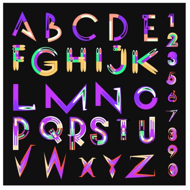 Vektör soyut renkli yazı tipi ve alfabe