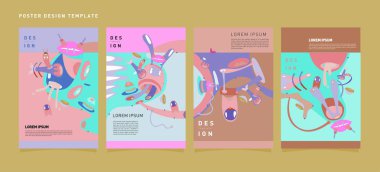 Soyut renkli kolaj poster tasarım şablonu. Serin geometrik ve sıvı kapak tasarımı, vektör afiş poster şablonu