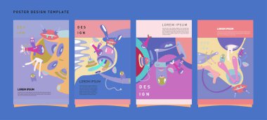 Soyut renkli kolaj poster tasarım şablonu. Serin geometrik ve sıvı kapak tasarımı, vektör afiş poster şablonu