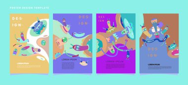 Soyut renkli kolaj poster tasarım şablonu. Serin geometrik ve sıvı kapak tasarımı, vektör afiş poster şablonu