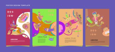 Soyut renkli kolaj poster tasarım şablonu. Serin geometrik ve sıvı kapak tasarımı, vektör afiş poster şablonu