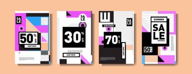 Satış ve indirim poster seti. Banner ve reklam tanıtımı için renkli arka plan.
