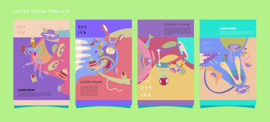 Soyut renkli kolaj poster tasarım şablonu. Serin geometrik ve sıvı kapak tasarımı, vektör afiş poster şablonu