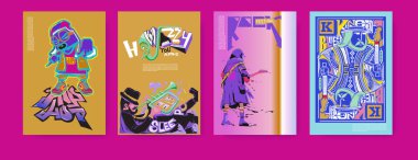 Vektör müzik olay poster tasarım şablonunu ayarlayın. Rock, caz, blues ve hip hop poster tasarımı.