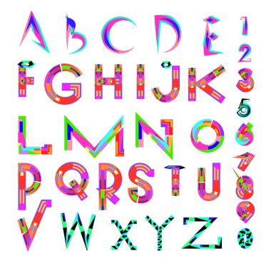 Vektör soyut renkli yazı tipi ve alfabe