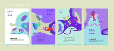 Soyut renkli kolaj poster tasarım şablonu. Serin geometrik ve sıvı kapak tasarımı, vektör afiş poster şablonu