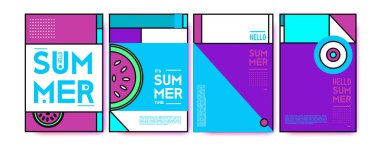 Yaz renkli poster tasarım şablonu. Yaz satış arka plan ve örnek kümesi. Yaz olay poster ve başlık sayfası için minimalist tasarım stil 