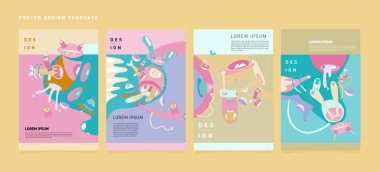 Soyut renkli kolaj poster tasarım şablonu. Serin geometrik ve sıvı kapak tasarımı, vektör afiş poster şablonu