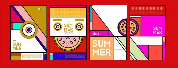 Zomer Kleurrijke Affiche Ontwerpsjabloon Set Zomer Verkoop Achtergrond Afbeelding Minimalistisch — Stockvector