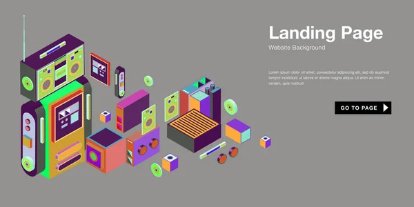 Colorful Isometric Website Background Template Trendy Isometric Illustration Banner Layout — Stock Vector