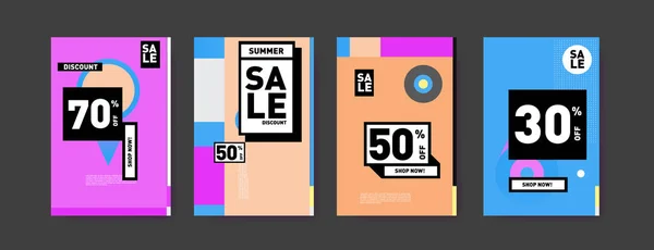 Sale Discount Poster Set Colorful Background Banner Advertising Promotion — Stock Vector