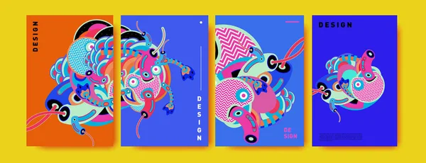 Abstract Kleurrijk Collage Poster Ontwerpsjabloon Doodle Illustratie Vloeistof Cover Ontwerp — Stockvector