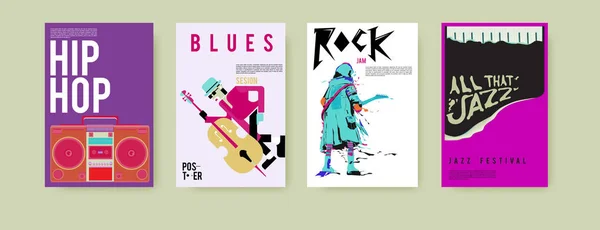 矢量集音乐事件海报设计模板 爵士乐 蓝调和嘻哈海报设计 — 图库矢量图片