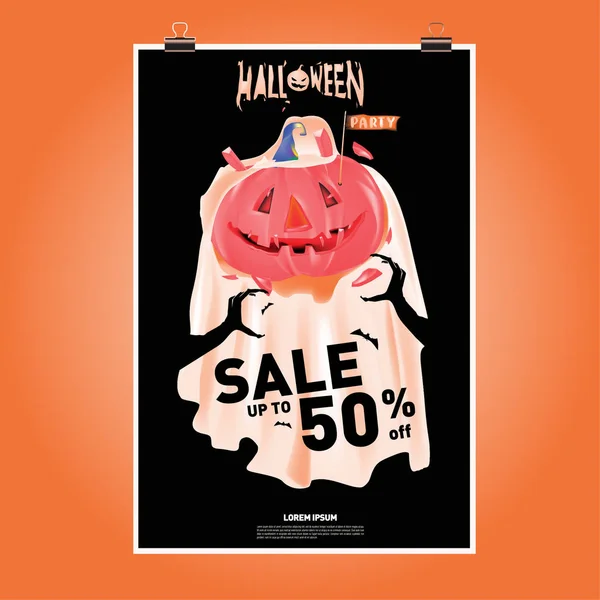 Poster Halloween Sale and Party event. Vector Template Halloween Fall and Autumn season.