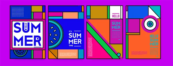 夏のカラフルなポスター デザインのテンプレートです 夏販売の背景やイラストのセットです 夏イベントのポスターとバナーのミニマルなデザイン スタイル — ストックベクタ