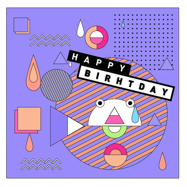 Feliz Cumpleaños Diseño Vectorial Estilo Memphis Para Tarjetas Felicitación Póster — Vector de stock