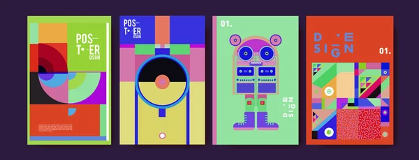 Šablona Návrhu Plakátu Abstraktní Barevné Koláže Cool Geometrické Pohyby Obalový — Stockový vektor