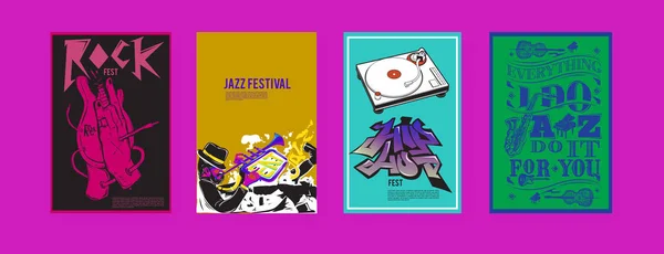Vektor Set Von Musik Event Poster Design Vorlage Rock Jazz — Stockvektor