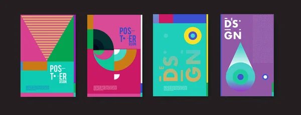 Soyut Renkli Poster Tasarım Şablonu Serin Geometrik Kapak Tasarımı Vektör — Stok Vektör