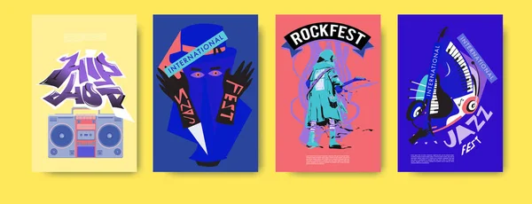 Wektor Zestaw Muzyka Zdarzenia Plakat Projekt Szablon Rock Jazz Blues — Wektor stockowy