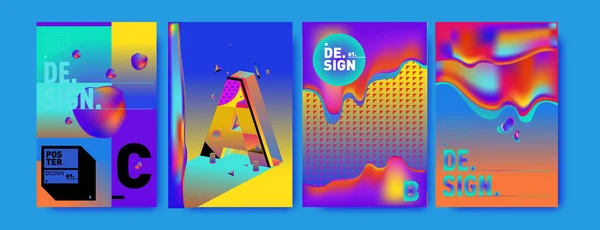 Vector Colorful Retro Alphabet Unique Fonts Design Illustration Template Techno — Stock Vector