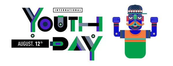 Διεθνής Νεολαία Εορτασμός Ημέρας Πανό Πολύχρωμο Γεωμετρικό Πλαίσιο Και Υπόβαθρο — Διανυσματικό Αρχείο