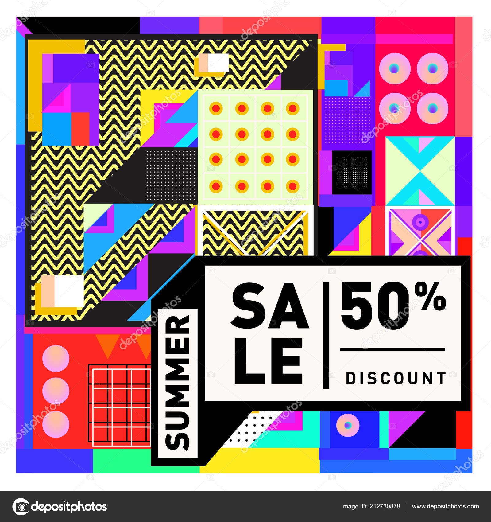 Summer Sale Memphis Style Web Banner Poster Diskon Mode Dan Stok Vektor C Rebermant 212730878