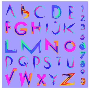 Vektör soyut renkli yazı tipi ve alfabe