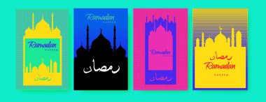 Renkli arka plan tasarımı ile ramazan Kareem için İslam tasarım tebrik kartı şablonu