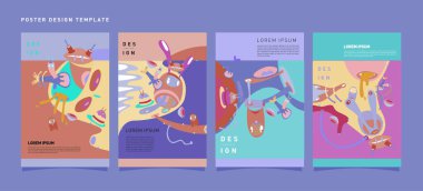 Soyut renkli kolaj poster tasarım şablonu. Serin geometrik ve sıvı kapak tasarımı, vektör afiş poster şablonu