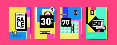 Satış ve indirim poster seti. Banner ve reklam tanıtımı için renkli arka plan.