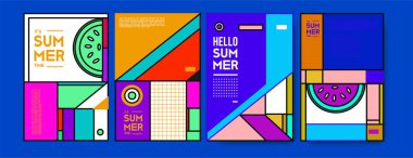 Yaz renkli poster tasarım şablonu. Yaz satış arka plan ve örnek kümesi. Yaz olay poster ve başlık sayfası için minimalist tasarım stil 