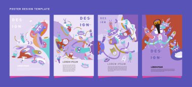 Soyut renkli kolaj poster tasarım şablonu. Serin geometrik ve sıvı kapak tasarımı, vektör afiş poster şablonu