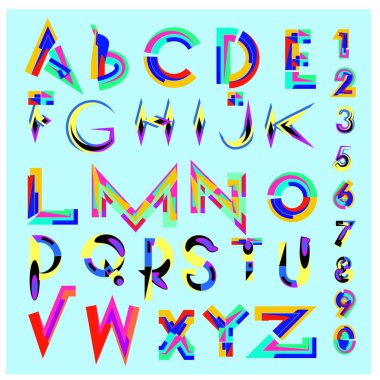 Vektör soyut renkli yazı tipi ve alfabe