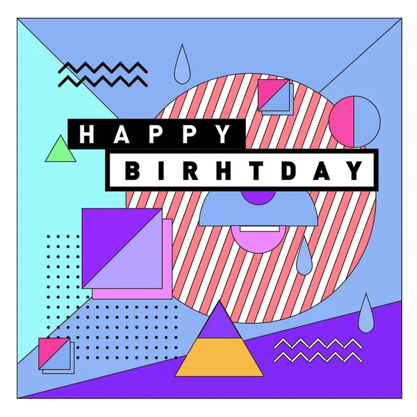 Lycklig Födelsedag Memphis Style Vektor Design För Gratulationskort Och Affisch — Stock vektor