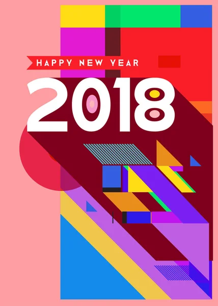 Happy New Year 2018 Colorful Abstract Design Vector Elements Calendar — Stock Vector