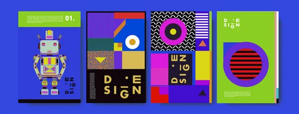 抽象彩色拼贴画海报设计模板 酷的几何和流体覆盖设计 矢量横幅海报模板 — 图库矢量图片