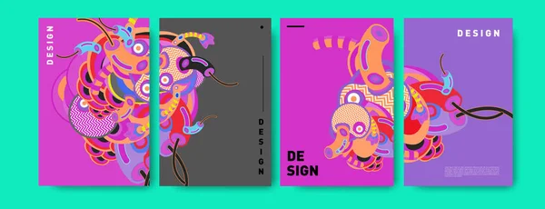 抽象彩色拼贴画海报设计模板 涂鸦插图和流体覆盖设计 粉红色和绿色 矢量横幅海报模板 — 图库矢量图片