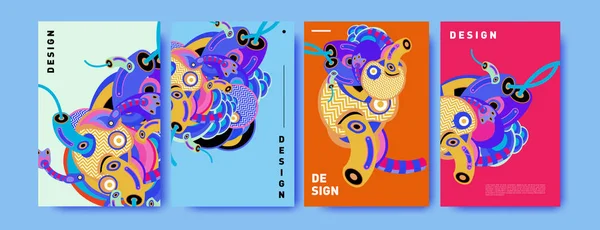 Abstrakte Farbenfrohe Collage Plakatentwurf Vorlage Doodle Illustration Und Flüssiges Cover — Stockvektor