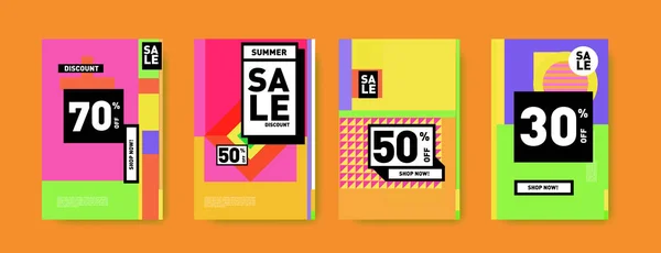 Sale Discount Poster Set Colorful Background Banner Advertising Promotion — Stock Vector