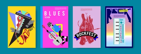 Vector Set Music Event Poster Design Template Rock Jazz Blues — Stock Vector