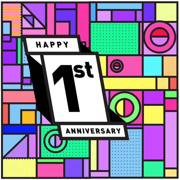 1St Year Anniversary Card Colorful Background First Year Birthday Logo — Stock Vector